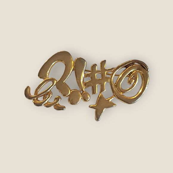 Typing Symbols Vintage Gold Brooch Pin Teacher English Star - Picture 4 of 8